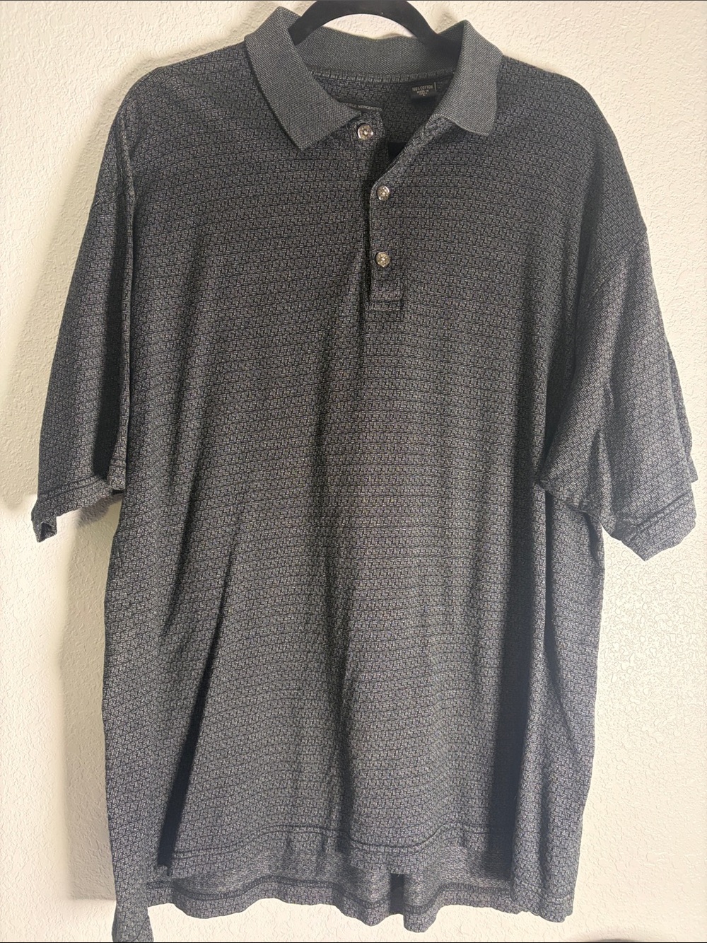 IZOD Men’s L Double Mercerized Polo Shirt Black Gray Geometric Print 100% Cotton